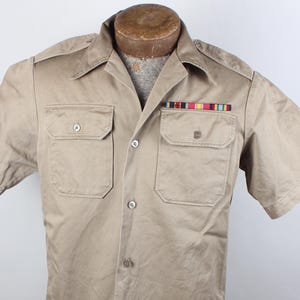 Vintage Marine Corps Khaki Uniform Shirt with Rank Patches Ribbon Bar Summer Uniform