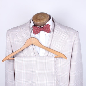 Vintage 1970&#39;s Men&#39;s Brown Plaid Polyester Three Piece Suit Size 40R Preppy Style