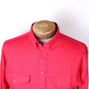 Vintage Red Van Heusen Brand Men&#39;s Camp Casual Button Shirt Size Large Cotton Poly Blend