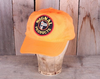 Vintage 1980s Hunter Orange Cap: Signal Products Patch, Adjustable Snapback