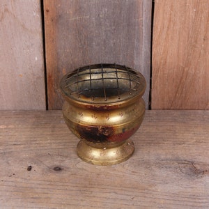 Vintage Brass Indian Ornate Incense Burner with Screen Charcoal Resin Incense
