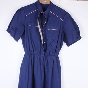 Vintage 1980&#39;s Women&#39;s Navy and Khaki Sport Safari Style Preppy Cotton Dress