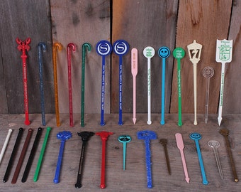 Lot 29 Pieces Plastic Swizzle Sticks Drink Stirrers Drink Sitters Cocktail Pics Appetizer Toothpicks