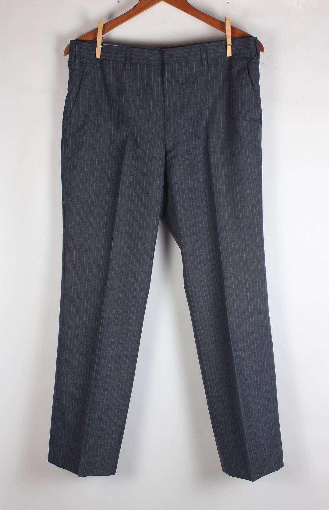 Pantalon De Costume Homme Paul Betenly 38R - Gris Rayé - 100% Laine - Flat Front