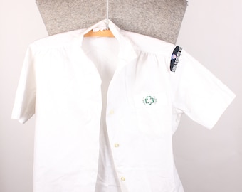 Vintage 50's 60's Era Girl Scout Cadette Brand Blouse with Patches Embroidery Size M