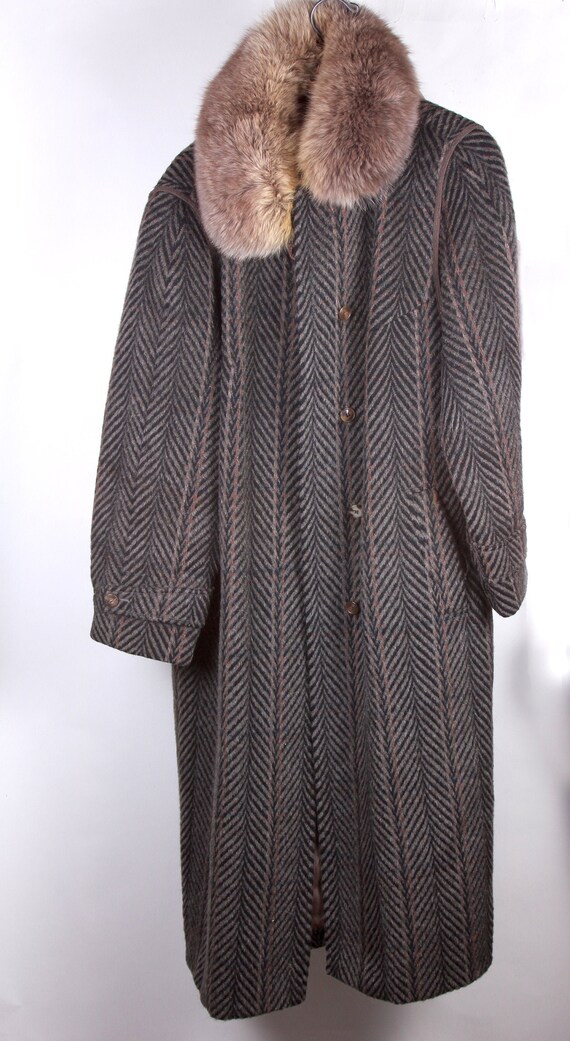 1960s Women's Winter Gray Brown Mohair Full Lengt… - image 1