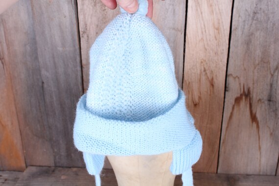 Vintage Light Blue Knit Baby Winter Hat with Ear … - image 4