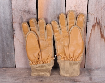 Pair 1970's Men's Knit Winter Gloves with Nylon Accents Size 10 11