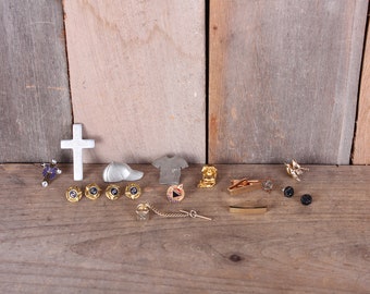 Vintage Lot Pins Masonic Jewelry Tie Tacks Service Pins Junior Achievement Crosses