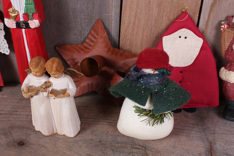 Lot Vintage 1980/'s Primitive Christmas Decorations Ornaments Santas AngelsSNow Man Horse