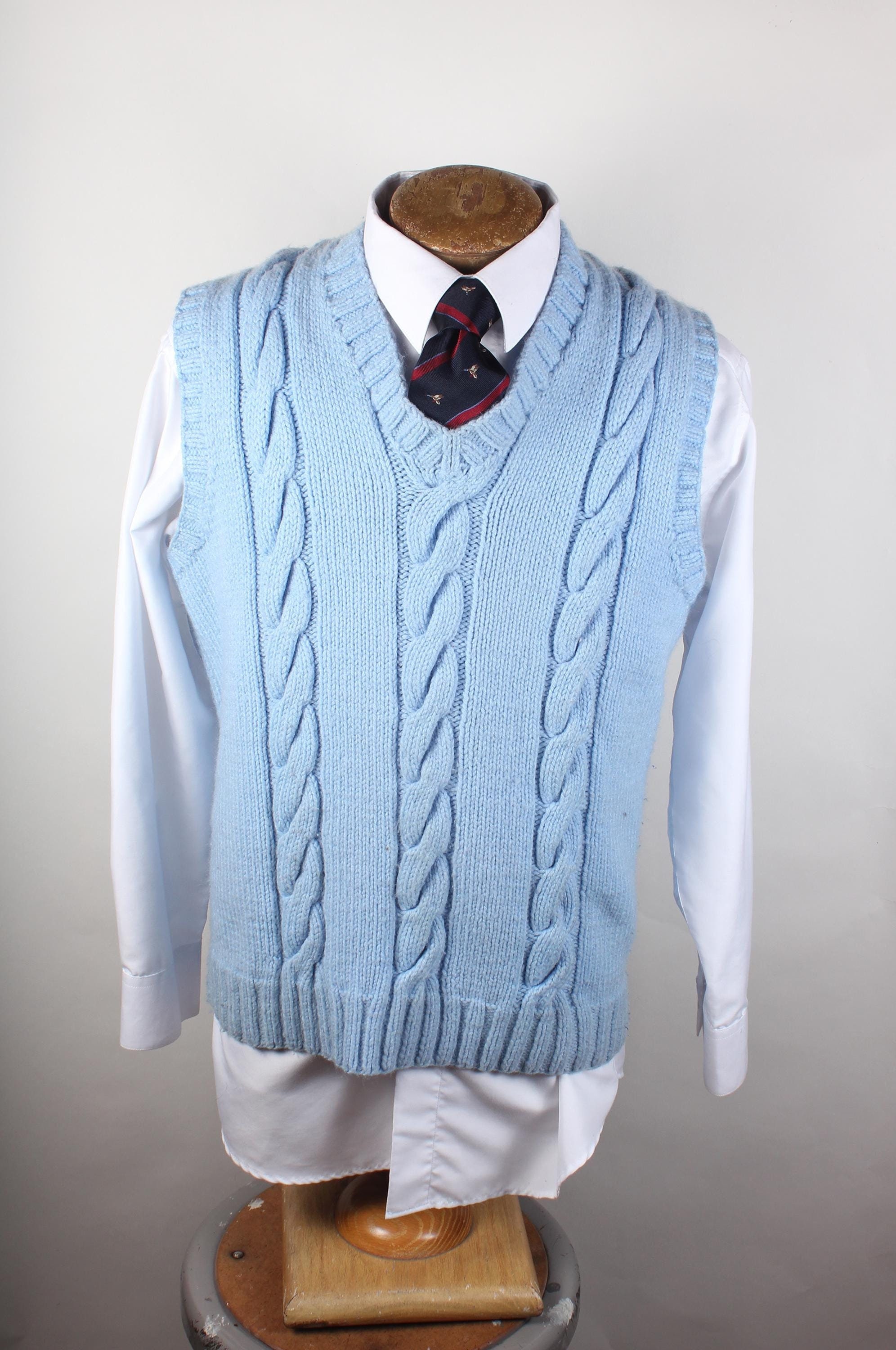 Handmade Light Blue Knit Vest with Matching Hat Cute & Easy Sweater Vest Knitting Project | Beginner  main image 4