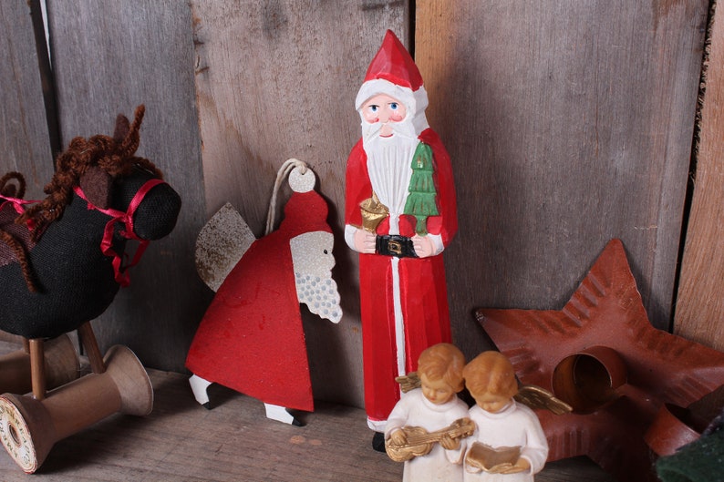 Lot Vintage 1980/'s Primitive Christmas Decorations Ornaments Santas AngelsSNow Man Horse