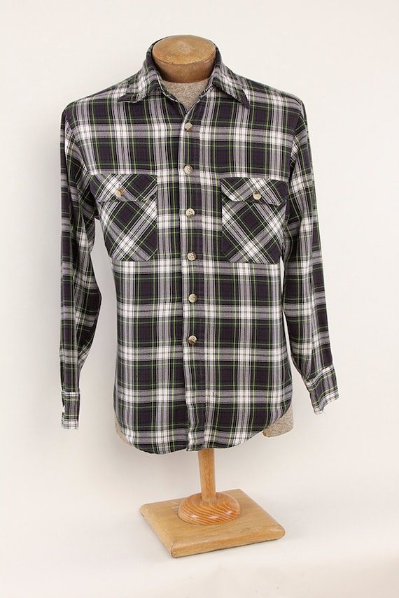 VINTAGE 60s 70s Sears Perma-Prest Button Up Work Shirt Men's