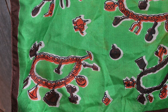 1960s Era Novelty Good Luck Silk Scarf Charms and… - image 3