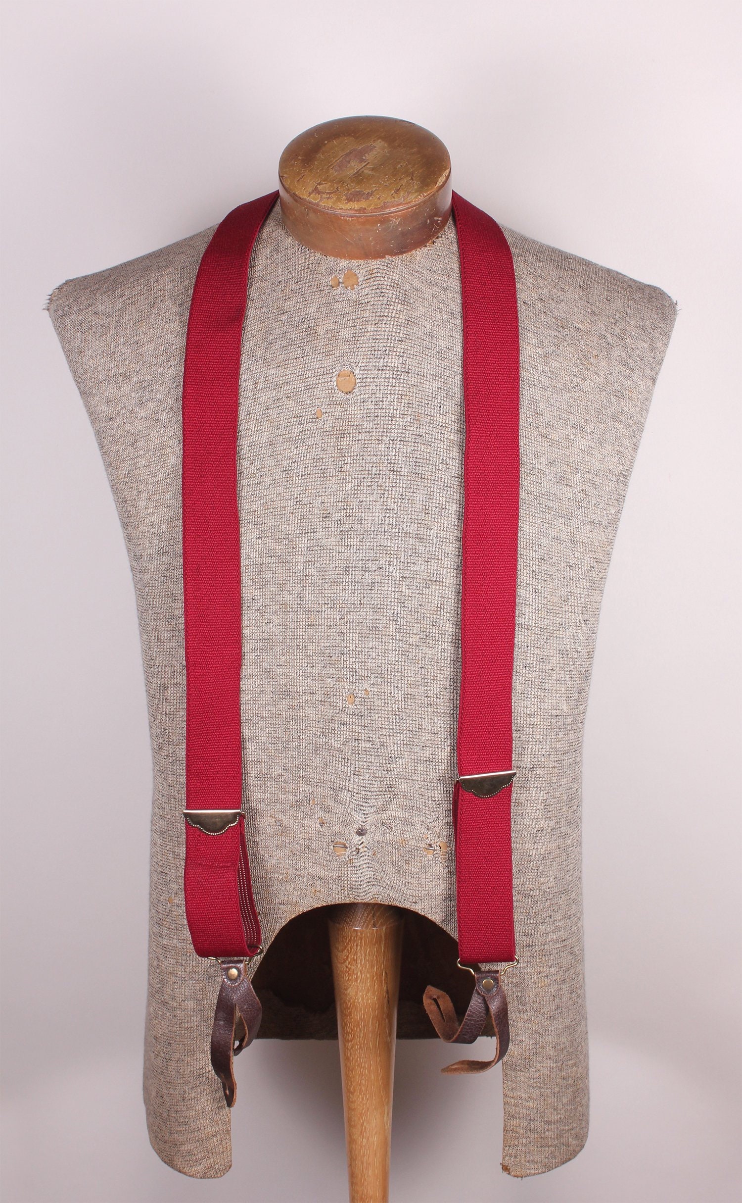 1980s Era Elastic and Leather Red Maroon Preppy Mens Suspenders Adjustable Accessoires Riemen & bretels Bretels 