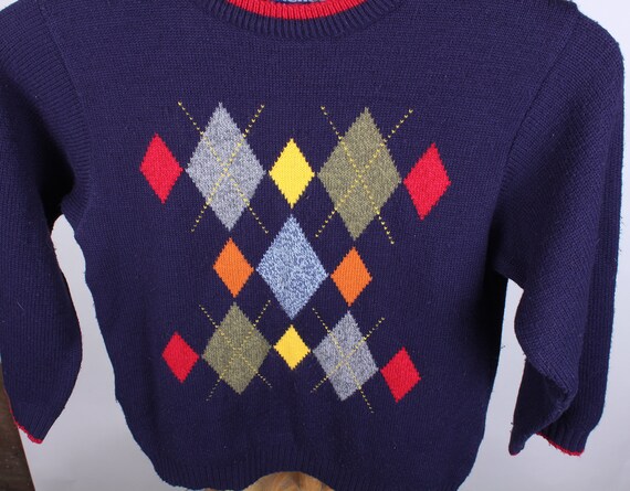 TOP FASHION GEAR Argyle Pattern Acrylic Knit Sweater, Made in the UK, Men's Size XL acrylic Charcoal Vintage Second Hand