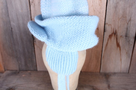 Vintage Light Blue Knit Baby Winter Hat with Ear … - image 2