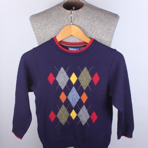 1990&#39;s Era Navy Argyle Just Friends Brand Acrylic Size XXL Childs Boys Sweater