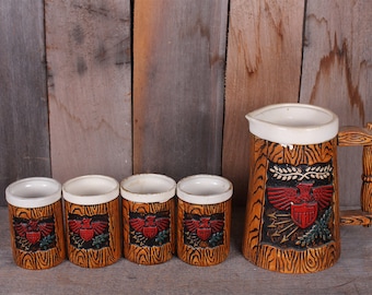 Vintage American Eagle Pitcher Set: 1960s Napcoware Barware