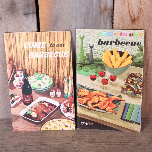 Pair Mid Century Taylor Wine Company Promo BBQ Entertaining Booklets Illustrated Color Photos