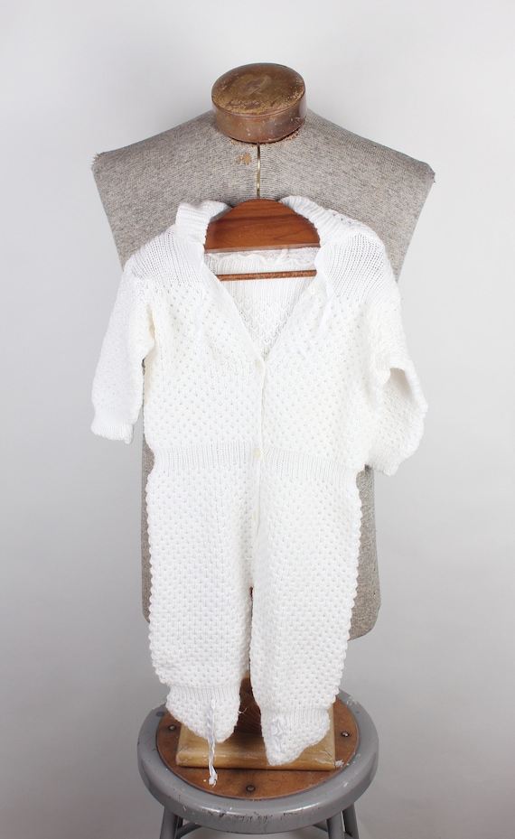 1960's Era Baby Snow Bunny White Knitted Hooded On