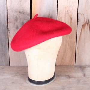 Vintage Red Wool Military Uniform Beret with Leather Trim Adjustable Ties Men&#39;s Small