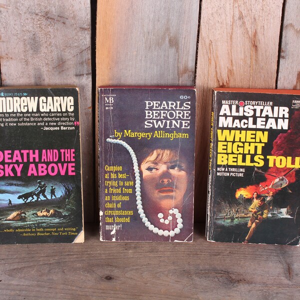 Vintage Lot Pulp Mystery Books Murder and Mystery When Eight Bells Toll Pearls Before Swine