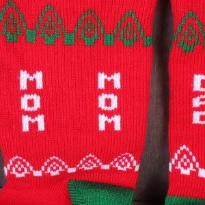 1980s Pair Mom and Dad Knitted Green Red White Christmas Holiday Stocking Sock Santa Claus image 2