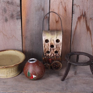 Lot Vintage Miscellaneous Items Candle Holder Horse Shoe Vase Wagon Votive Holder