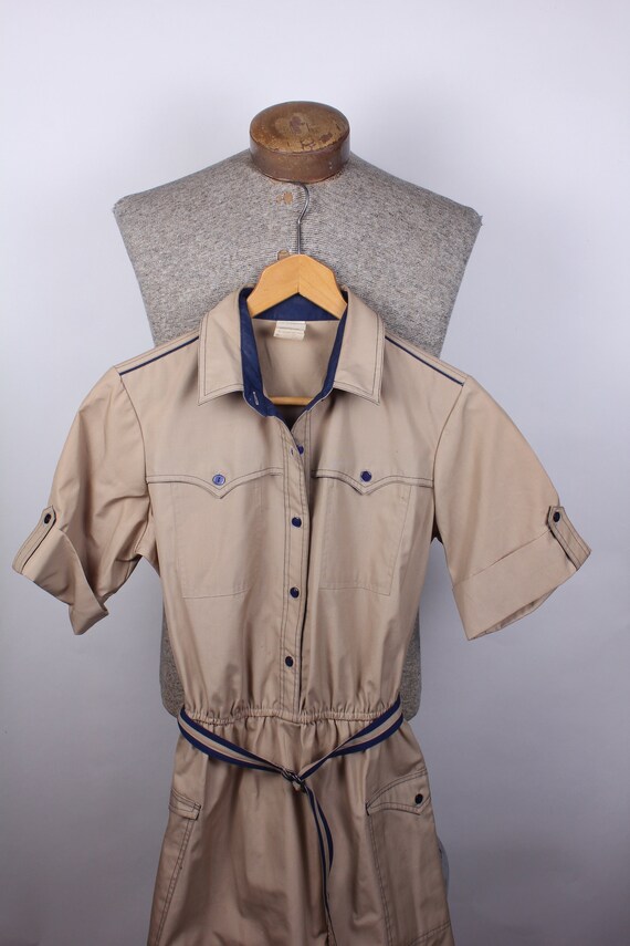 Vintage 1980's Women's Khaki and Navy Sport Safari Style Preppy Cotton Dress  With Belt - Etsy
