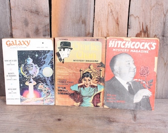 Vintage Pulp Mystery Book Lot: Hitchcock, Charlie Chan, Galaxy Magazine