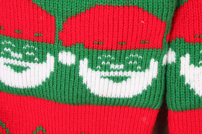 1980s Pair Mom and Dad Knitted Green Red White Christmas Holiday Stocking Sock Santa Claus image 3