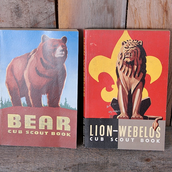 Pair 1960s Era Bear Lion Webelos Cub Scout Guides Filled In with Scout Names