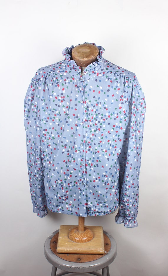 Vintage 1970's Era Women's Polyester Polka Dot Bl… - image 1