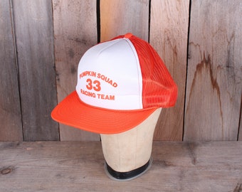 Vintage 1980s Hanes Trucker Hat: Hunter Orange Pumpkin Squad