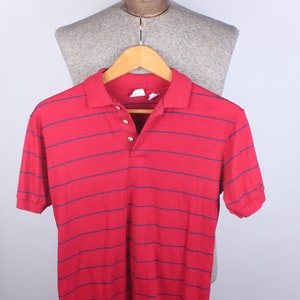 1980s Red Blue Striped Boys Filene&#39;s Brand Preppy Cotton Summer Weight Shirt Size 16