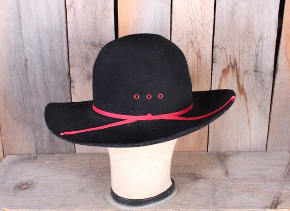 Vintage Cowboy Boho Large Brim Black Felt Hat Boo… - image 1