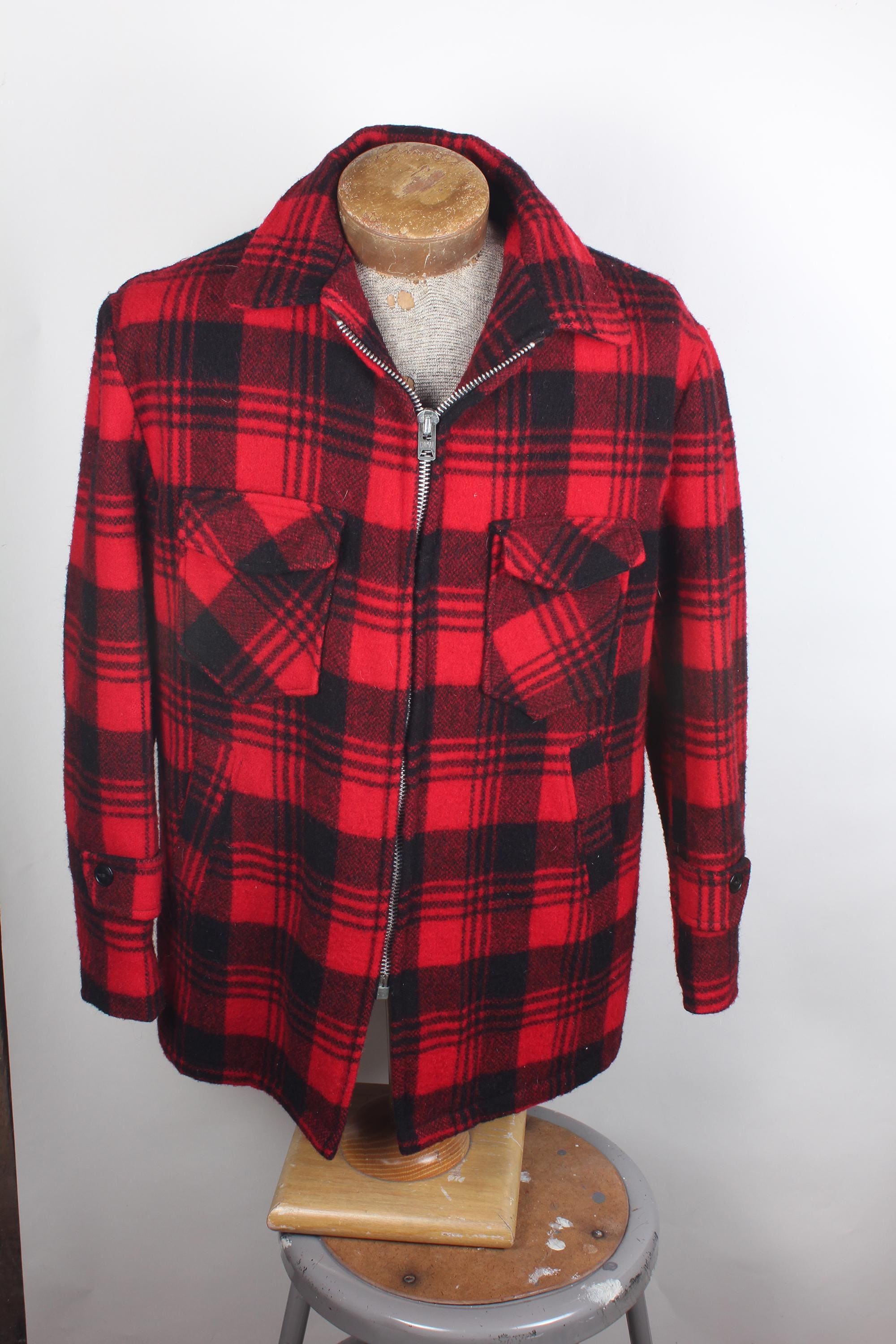 Mens Mid Century Buffalo Plaid Wool Hunting Jacket Zip up Size 40R