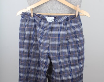 1980s Era LL Bean Wool Plaid Womens Blue Gray Size 6 Golf Style Gathered Ankle Dress Pants