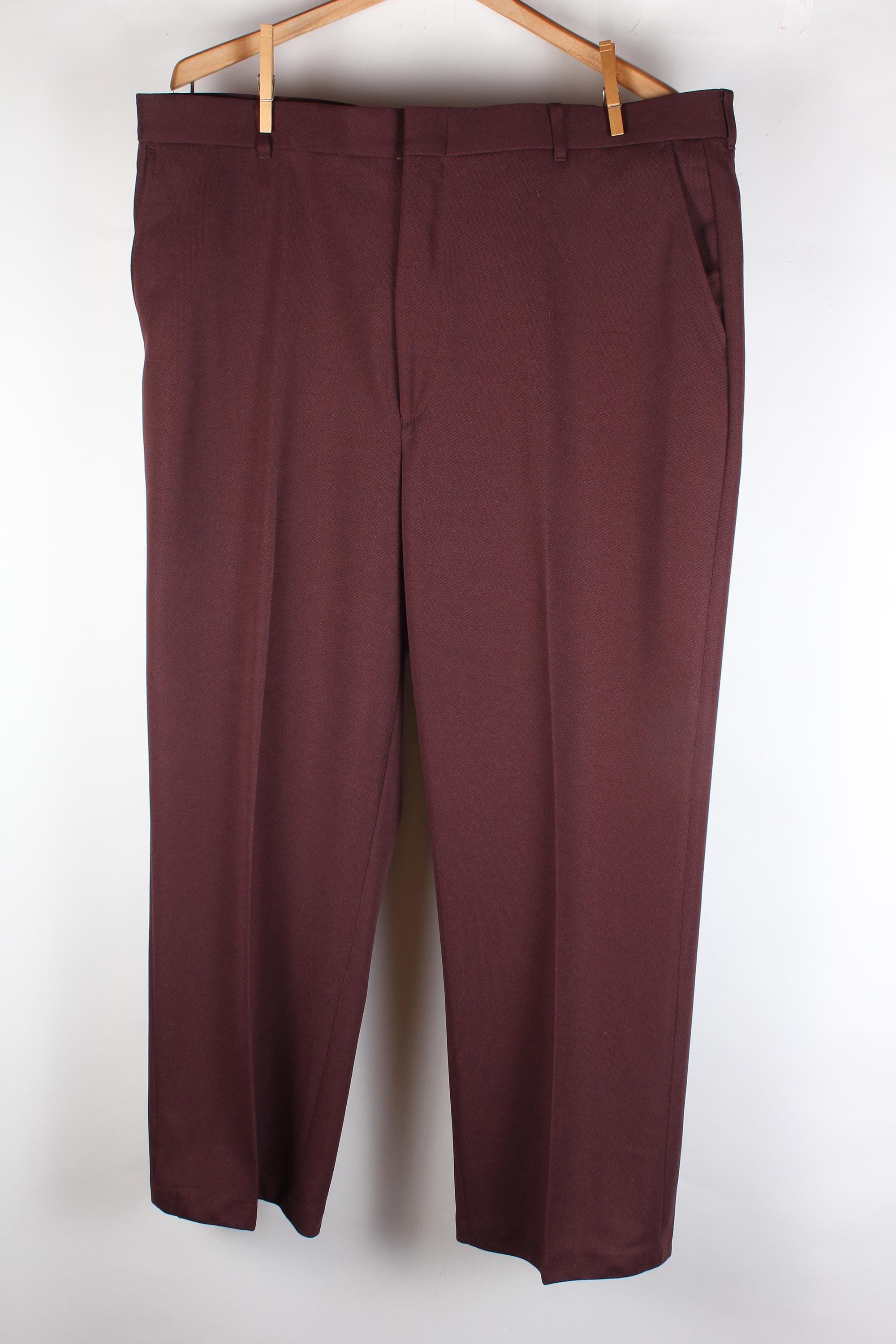 Vintage 70s Haband Burgundy Polyester Trousers: Men's Slacks 38x29