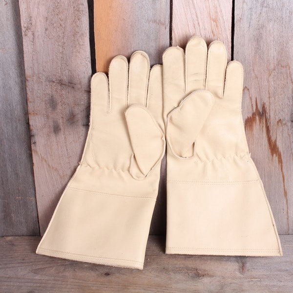 Vintage Pair Cream White Wrist Length Cowboy Western Wear General Custer Style Nylon Gloves Made in Hong Kong