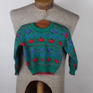 1990s Geometric Kids Sweater: Green, Red, Blue - Size 12-18 Months