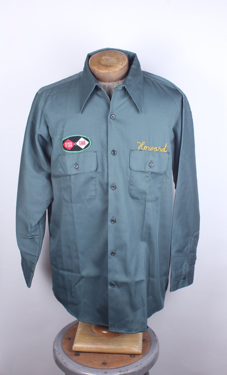Vintage Green Workwear Shirt: Fox and Ginn, Chain Stitched 'Howard', Size 16 Large bild 1