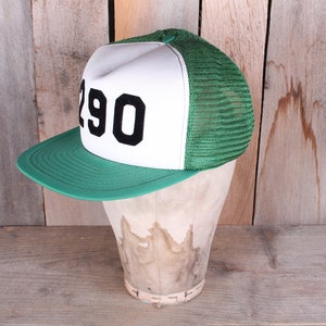 1980s Era Snap Back Souvenir Trucker Red Baseball Hat Velvet Numbers 290 Green and White M/L