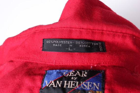 Vintage Red Van Heusen Brand Men's Camp Casual Button Shirt Size Large  Cotton Poly Blend 