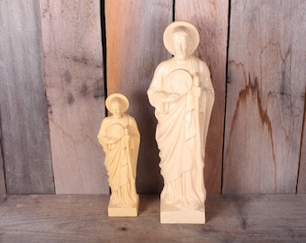 Pair Plastic Religious Jesus Saint Statues Decor Kitsch Retro Decor
