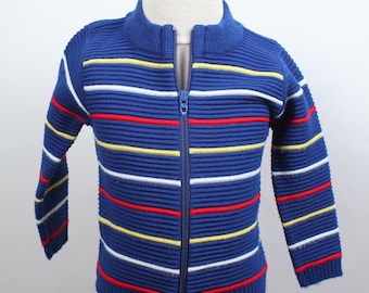 1960s Acrylic Striped Zip-Up Sweater - Size 2T
