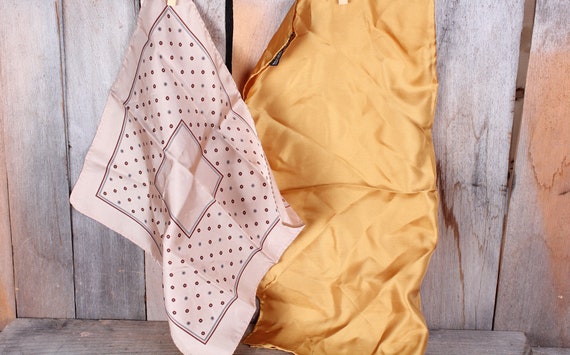 Pair Men's Handkerchief Pocket Squares Gold Silk … - image 1