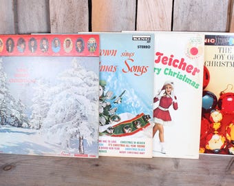 Lot 4 Vintage Christmas Record Albums LPs Vinyl Compilation Holiday Mix Charles Brown