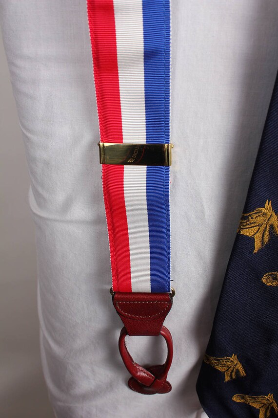 1980s Era Red White and Blue Striped Canvas Mens Suspenders  display picture 1